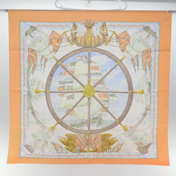 HERMES Carre 90 vive le vent Scarf Silk Orange Auth ki4369 - Picture 14 of 15